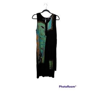 Hilo Hattie Beautiful Vintage Graphic Design Maxi Mumu Layered Dress Medium